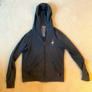 Aviator Nation Charcoal Rainbow Bolt Hoodie Size Medium